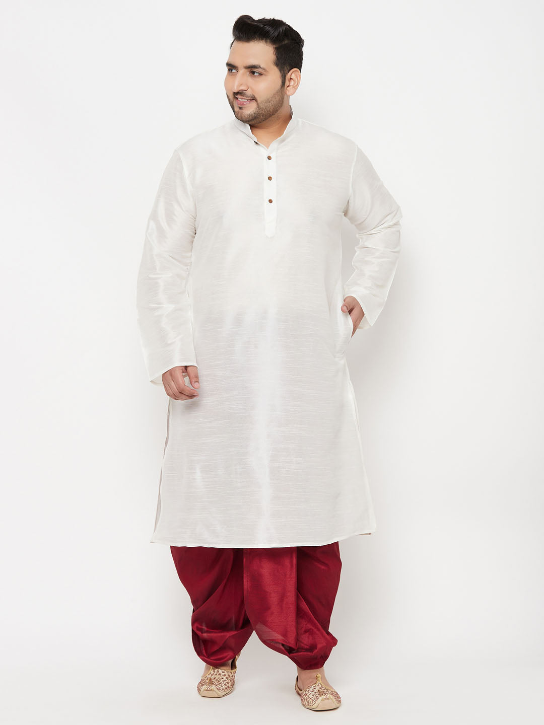 Vastramay mens plus size maroon cotton blend solid traditional dhoti