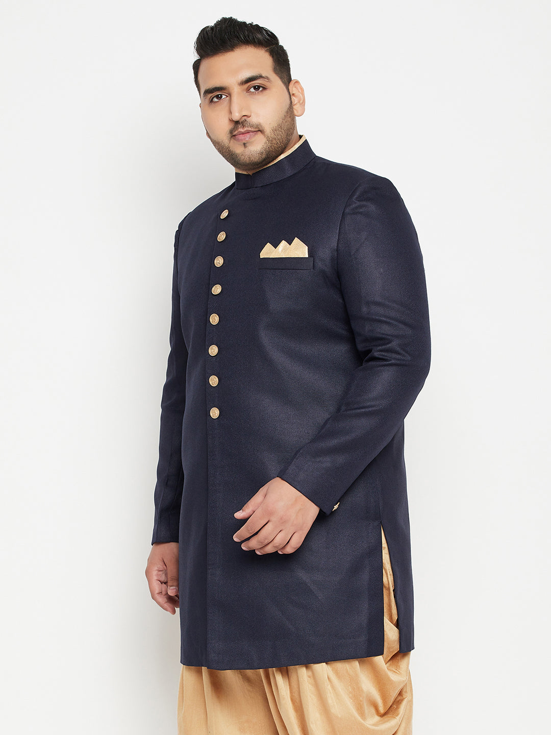 Vastramay mens plus size navy blue slim fit sherwani only top