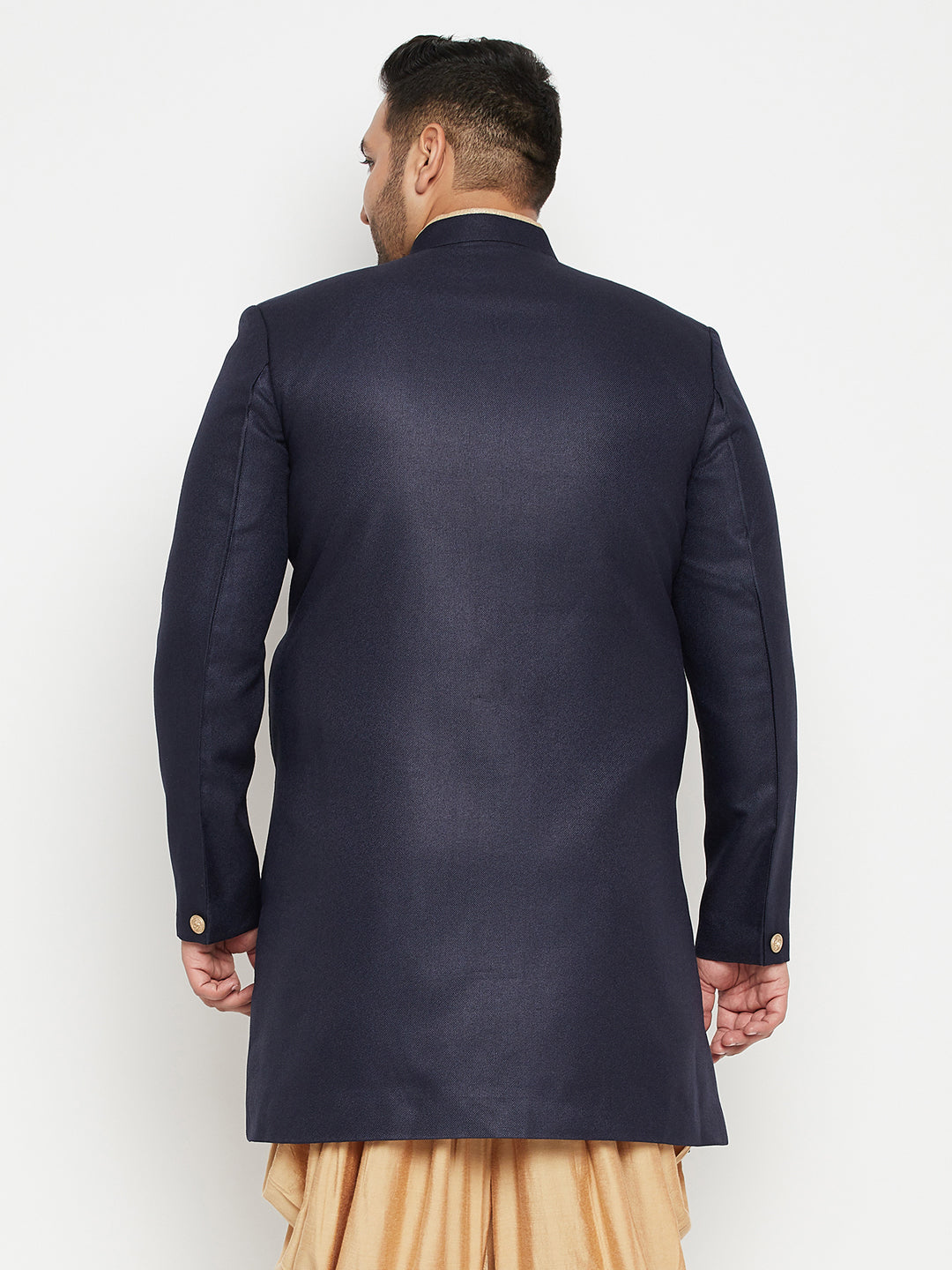 Vastramay mens plus size navy blue slim fit sherwani only top