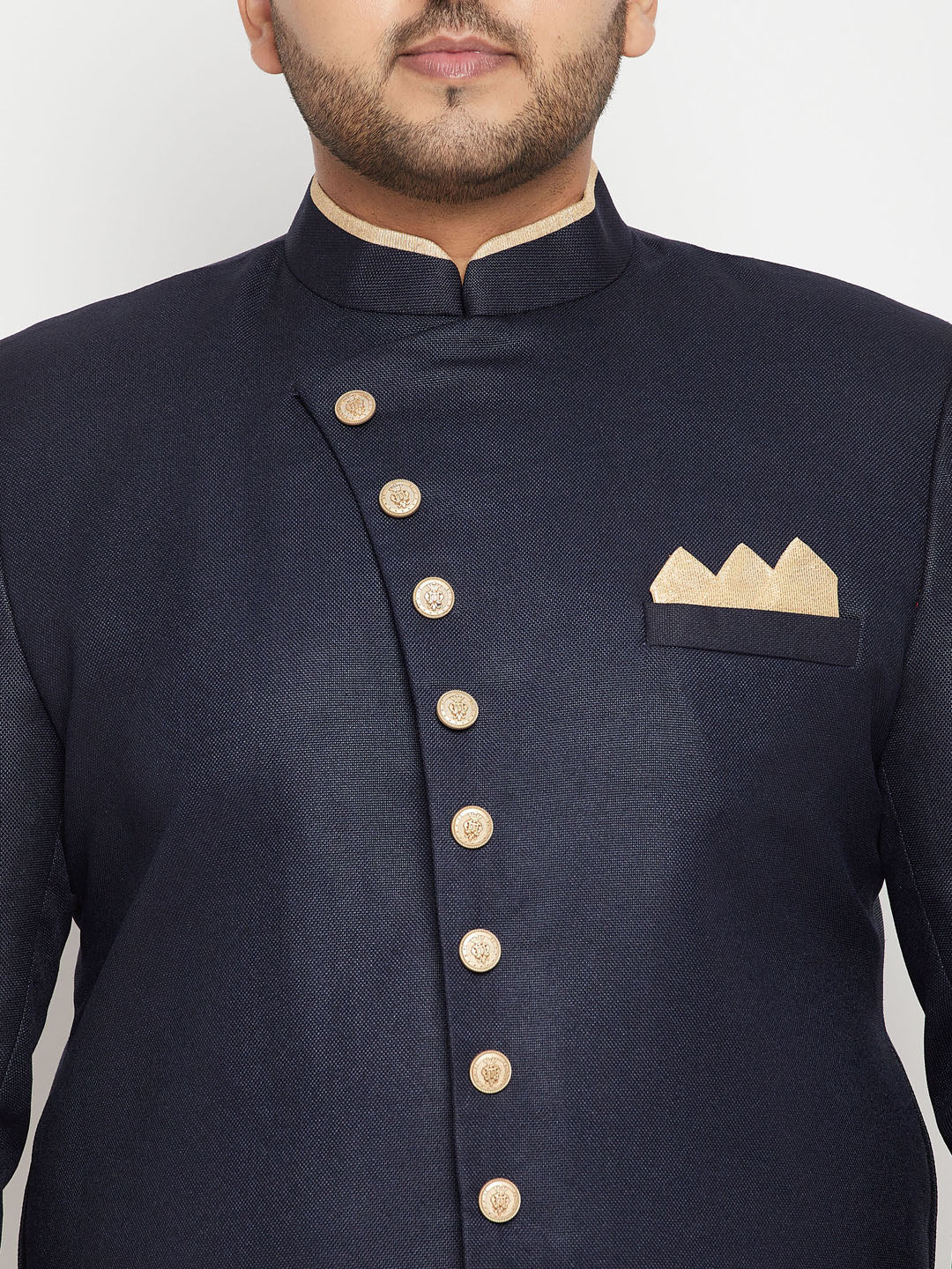 Vastramay mens plus size navy blue slim fit sherwani only top