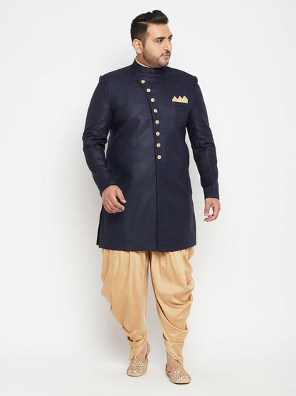 Vastramay mens plus size navy blue slim fit sherwani only top