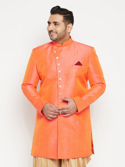 Vastramay mens plus size orange slim fit sherwani only top