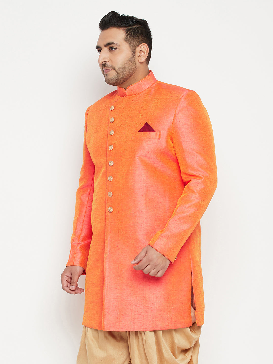 Vastramay mens plus size orange slim fit sherwani only top