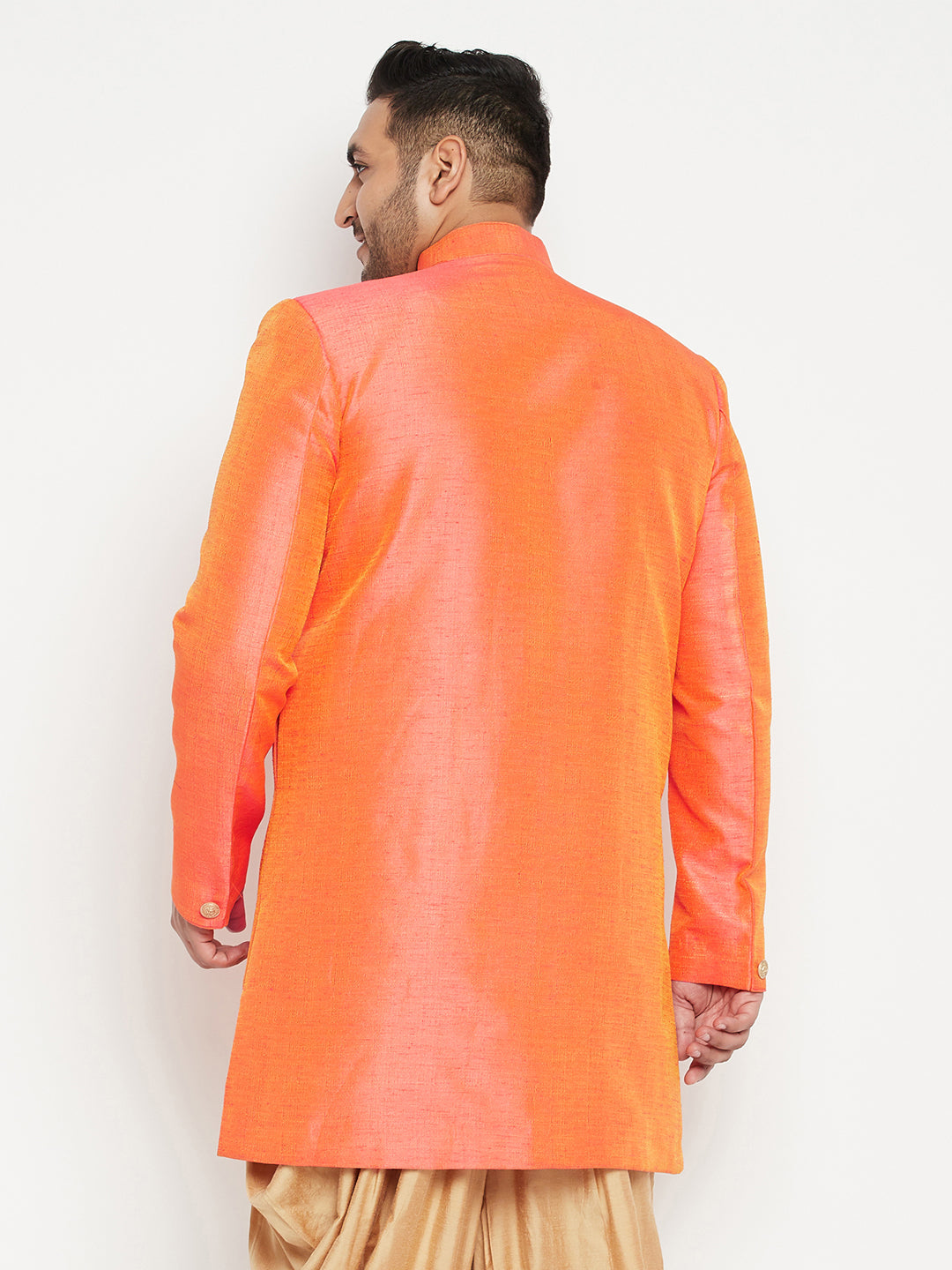 Vastramay mens plus size orange slim fit sherwani only top