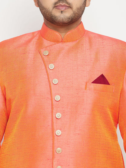 Vastramay mens plus size orange slim fit sherwani only top