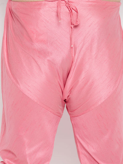 Vastramay mens plus size pink floral printed jacket with pink solid kurta pyjama set