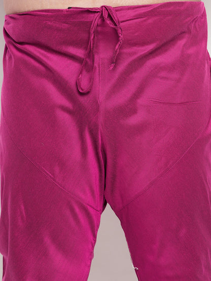 Vastramay mens plus size pink floral printed jacket with fuchsia color solid kurta pyjama set