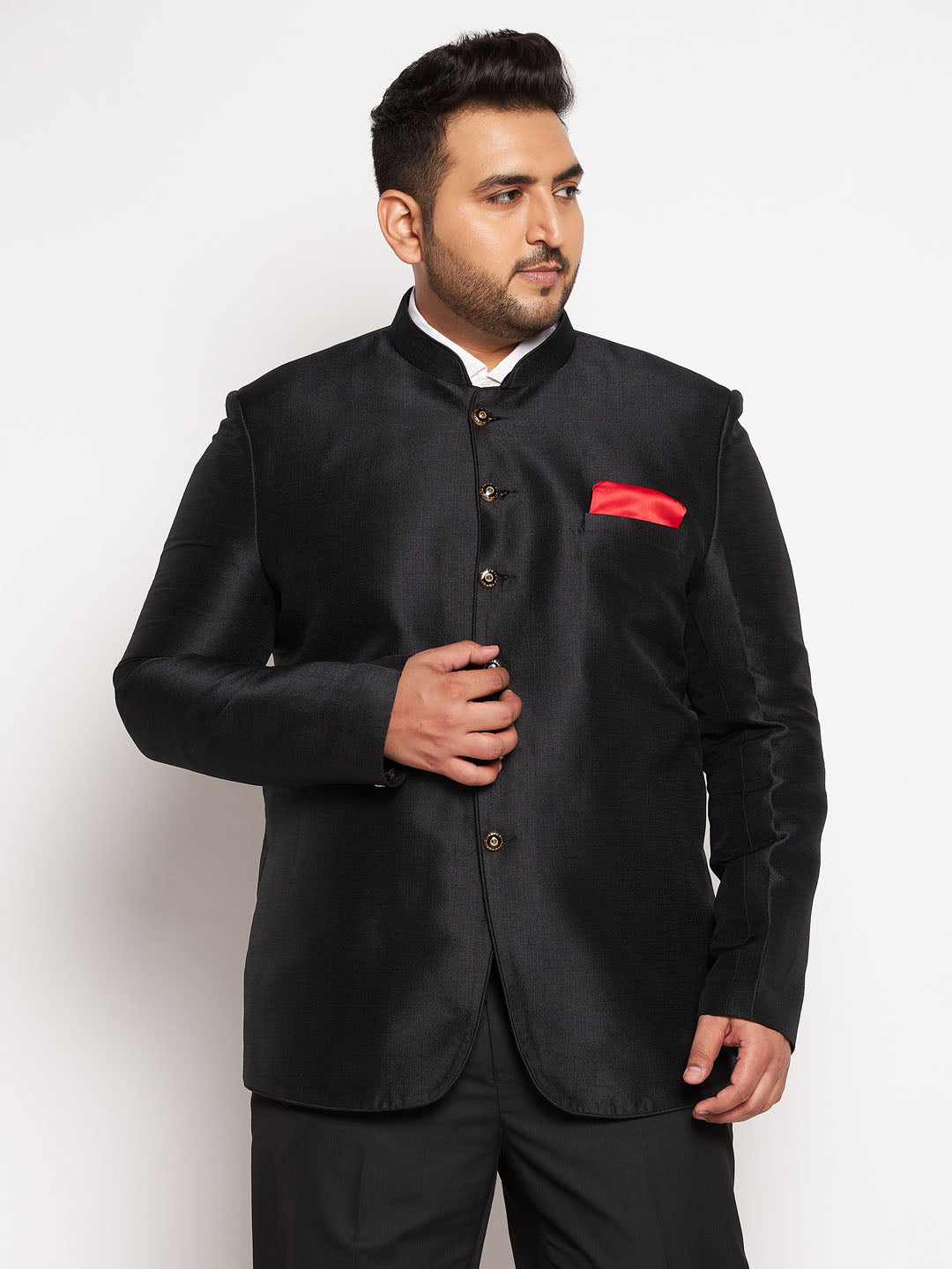 Vastramay plus size mens black silk blend jodhpuri