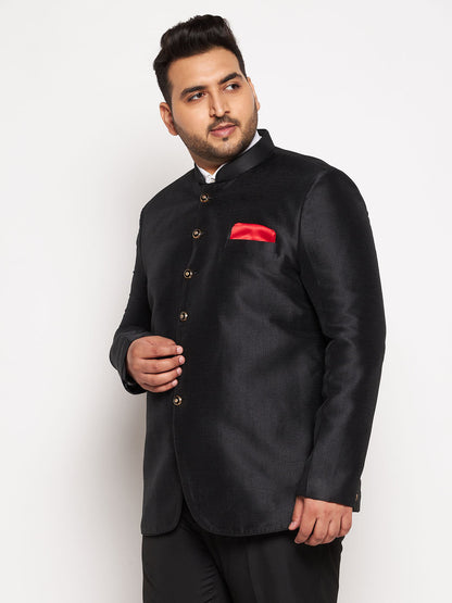 Vastramay plus size mens black silk blend jodhpuri