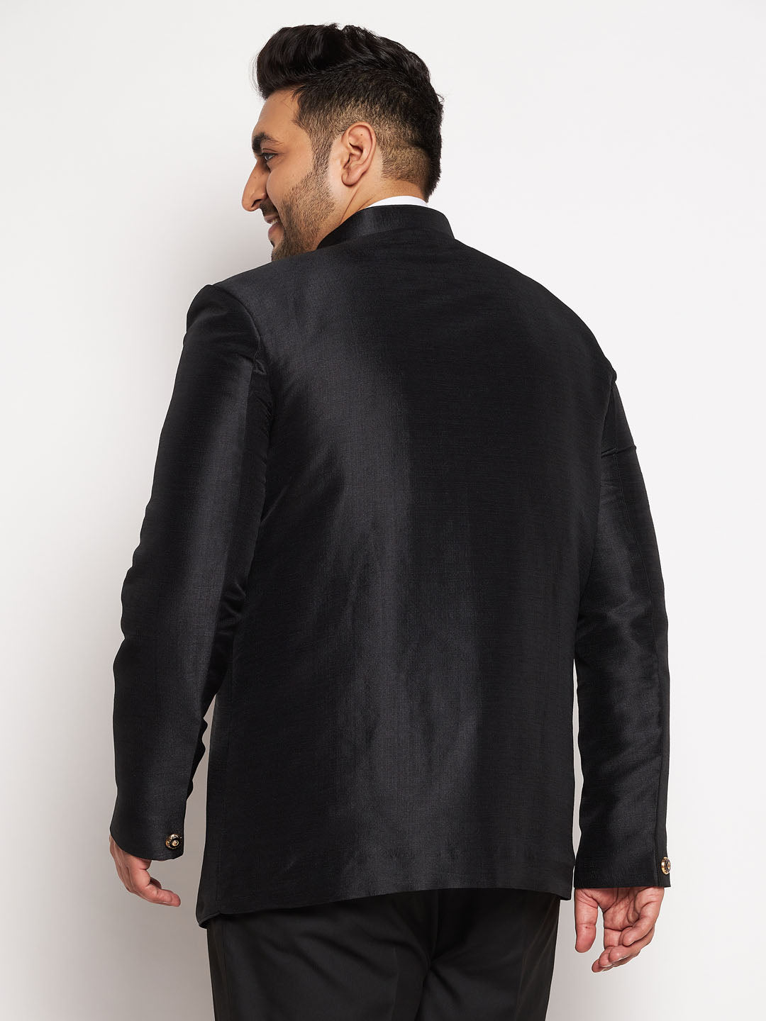 Vastramay plus size mens black silk blend jodhpuri