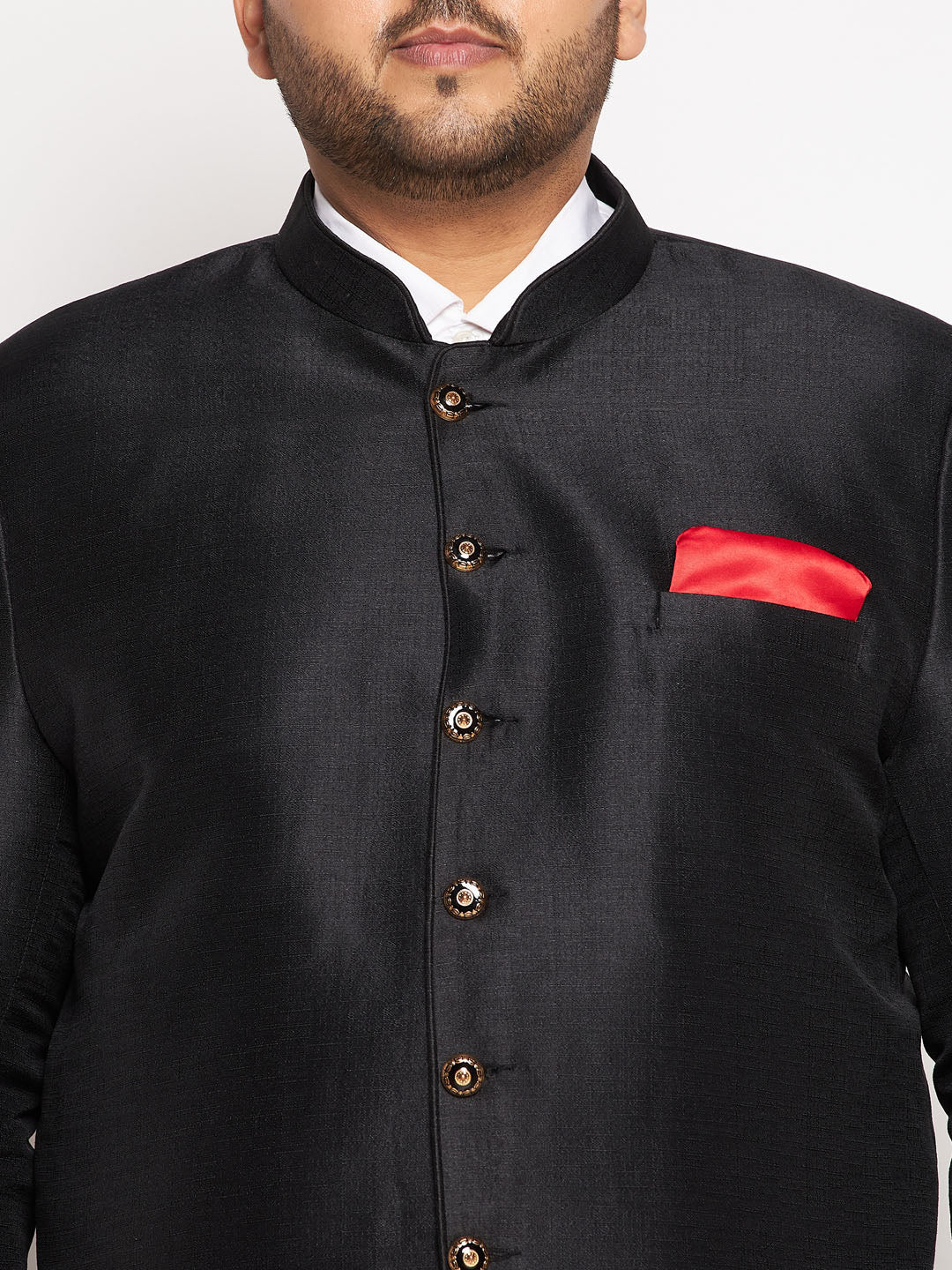 Vastramay plus size mens black silk blend jodhpuri