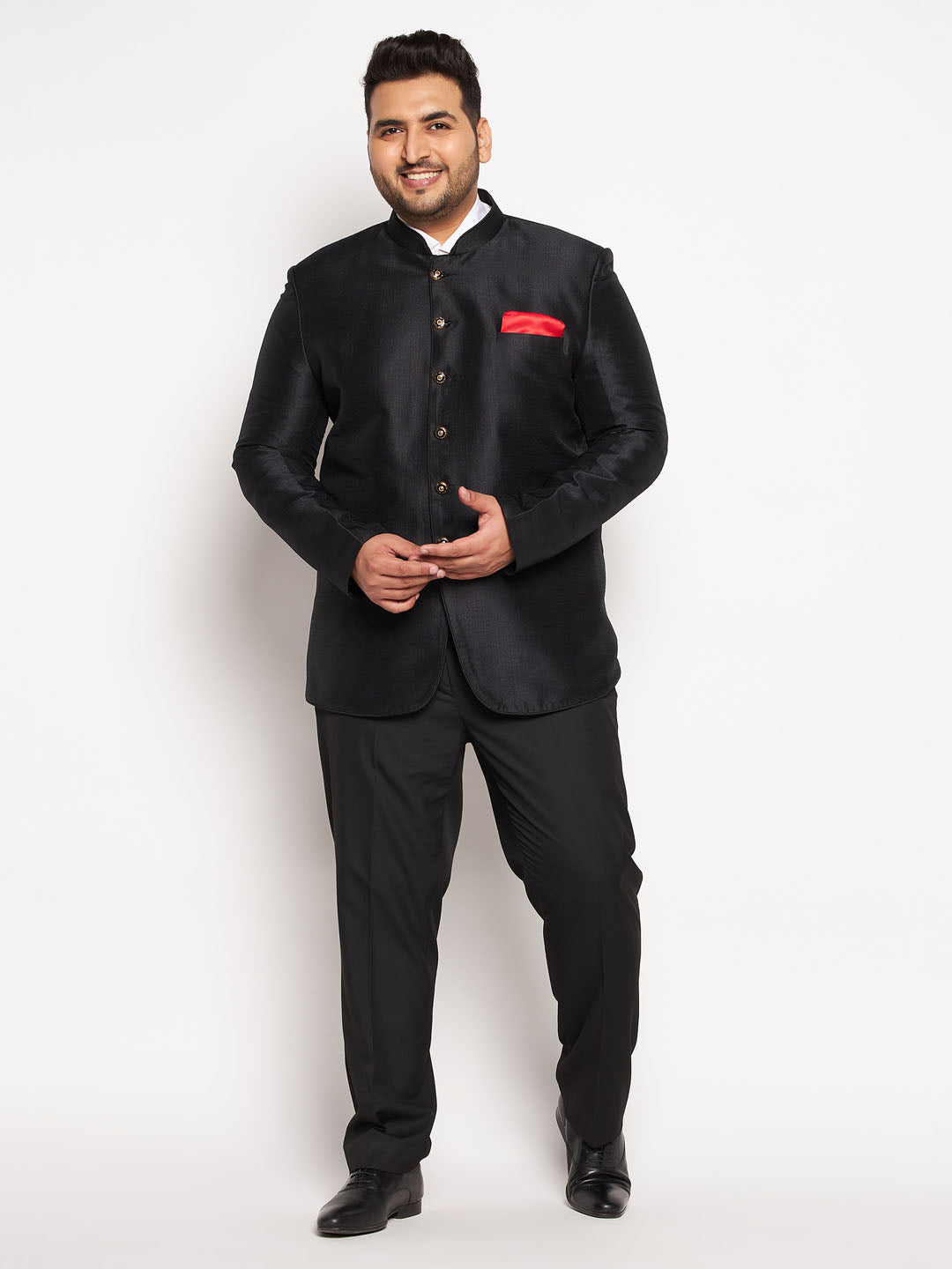 Vastramay plus size mens black silk blend jodhpuri