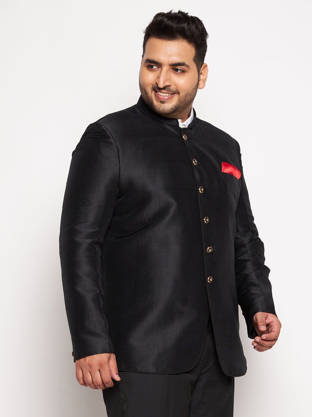 Vastramay plus size mens black silk blend jodhpuri