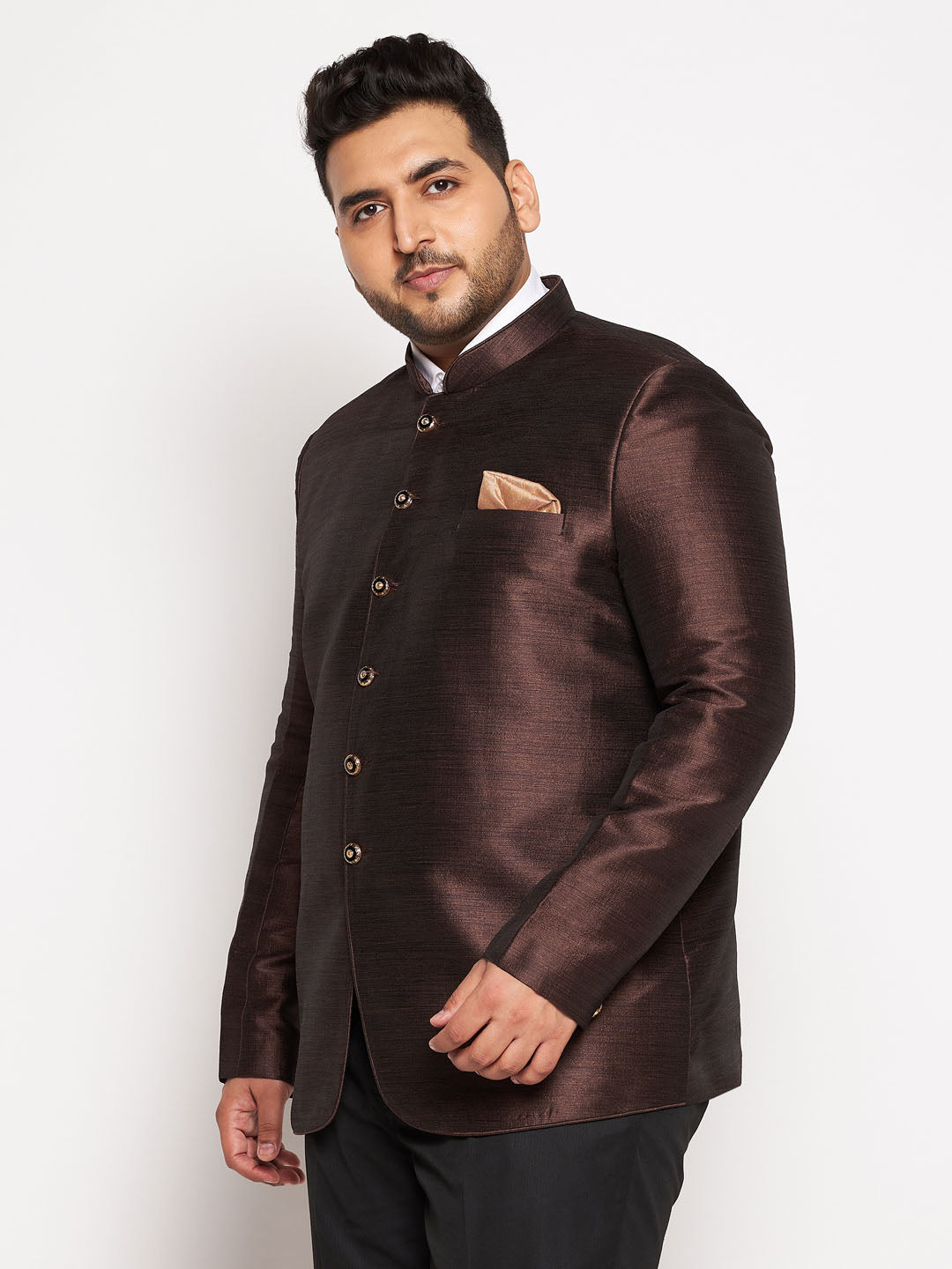 Vastramay plus size mens coffee silk blend jodhpuri