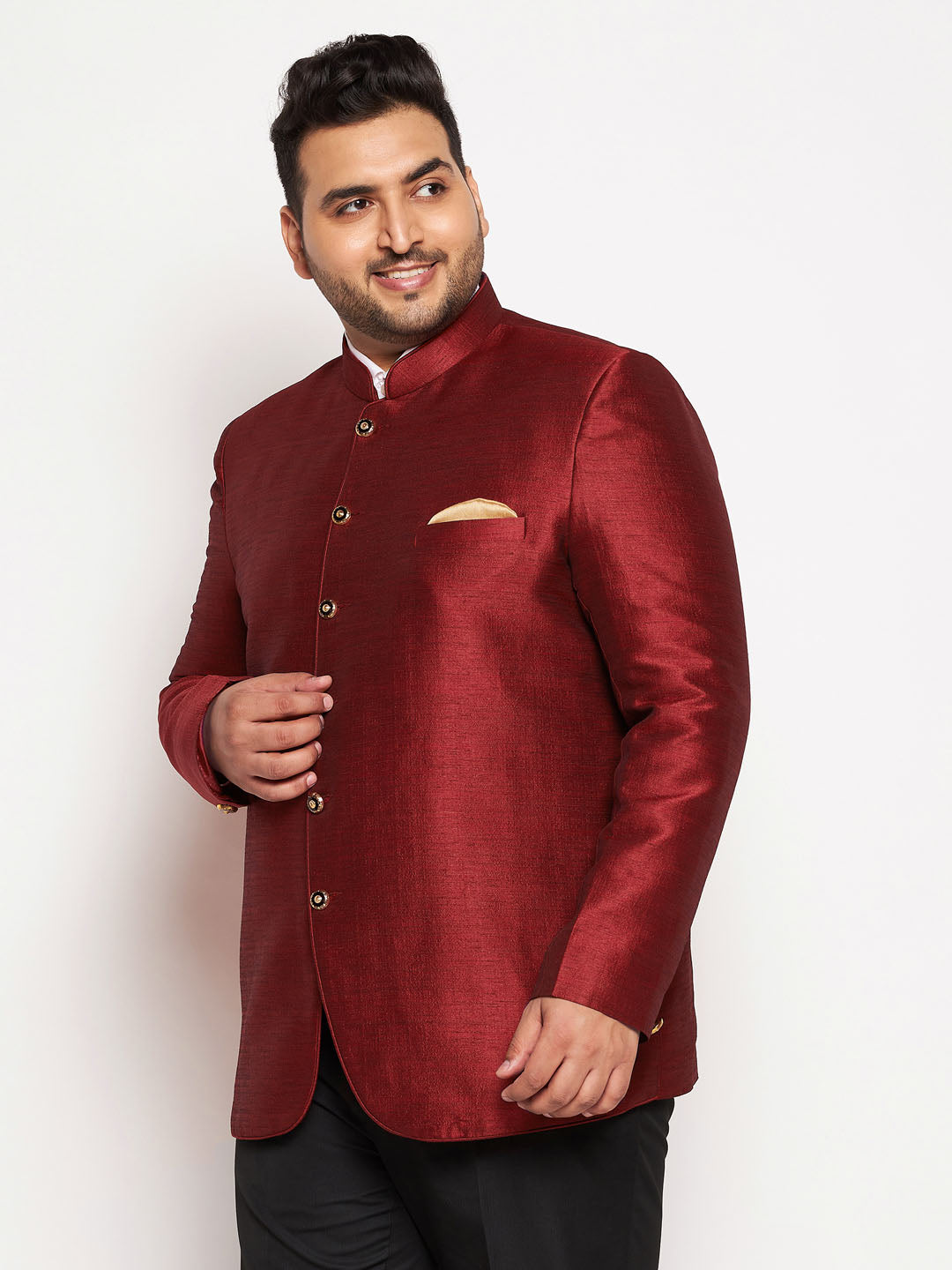 Vastramay plus size mens maroon silk blend jodhpuri