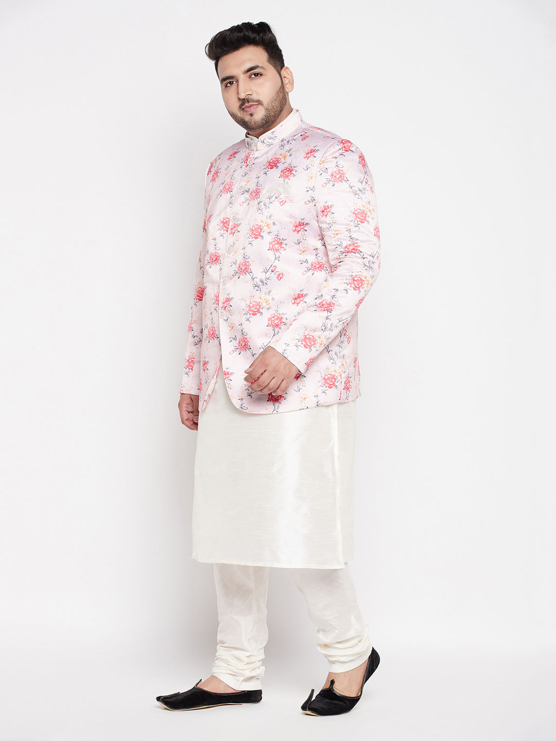 Vastramay mens peach silk blend jodhpuri with cream kurta pyjama set