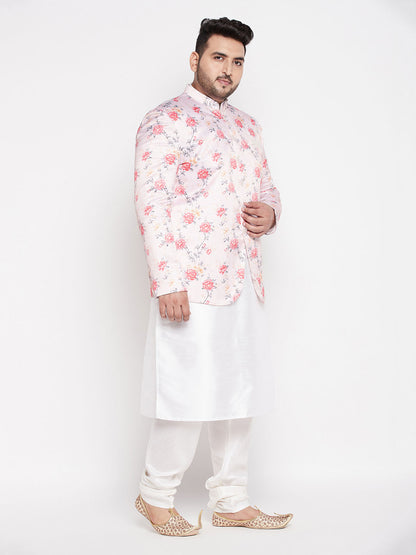 Vastramay mens peach silk blend jodhpuri with white kurta pyjama set