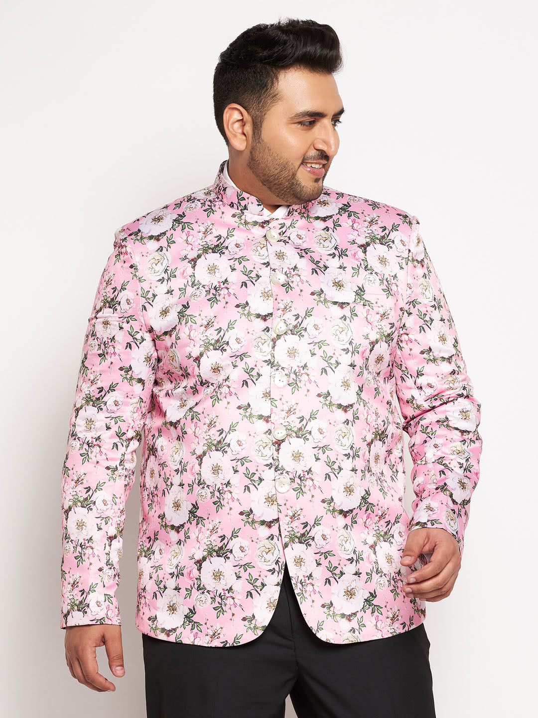 Vastramay plus size mens pink color silk blend jodhpuri