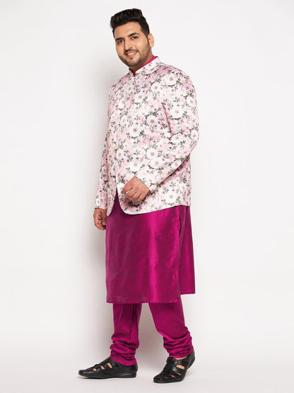 copy of Vastramay mens pink color silk blend jodhpuri with frusia color kurta pyjama set