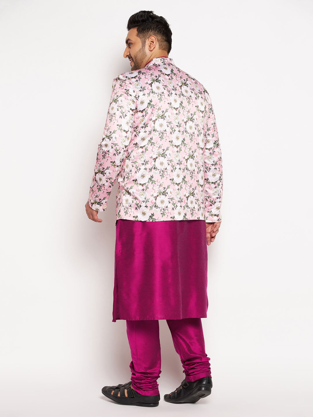 copy of Vastramay mens pink color silk blend jodhpuri with frusia color kurta pyjama set