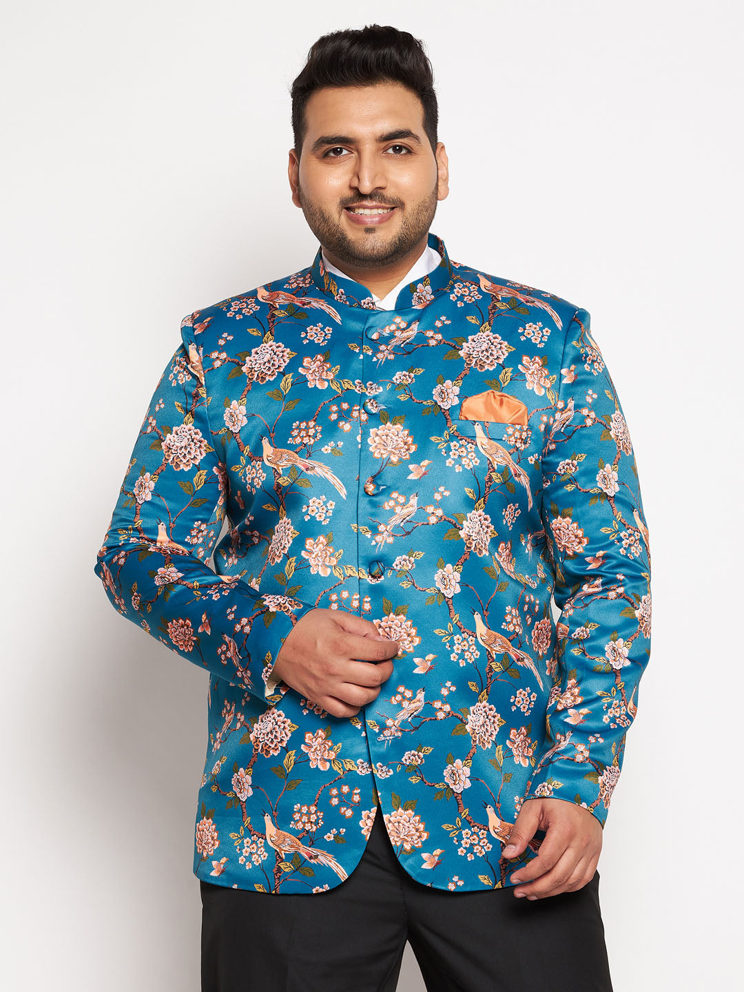 Vastramay plus size mens turquoise silk blend jodhpuri