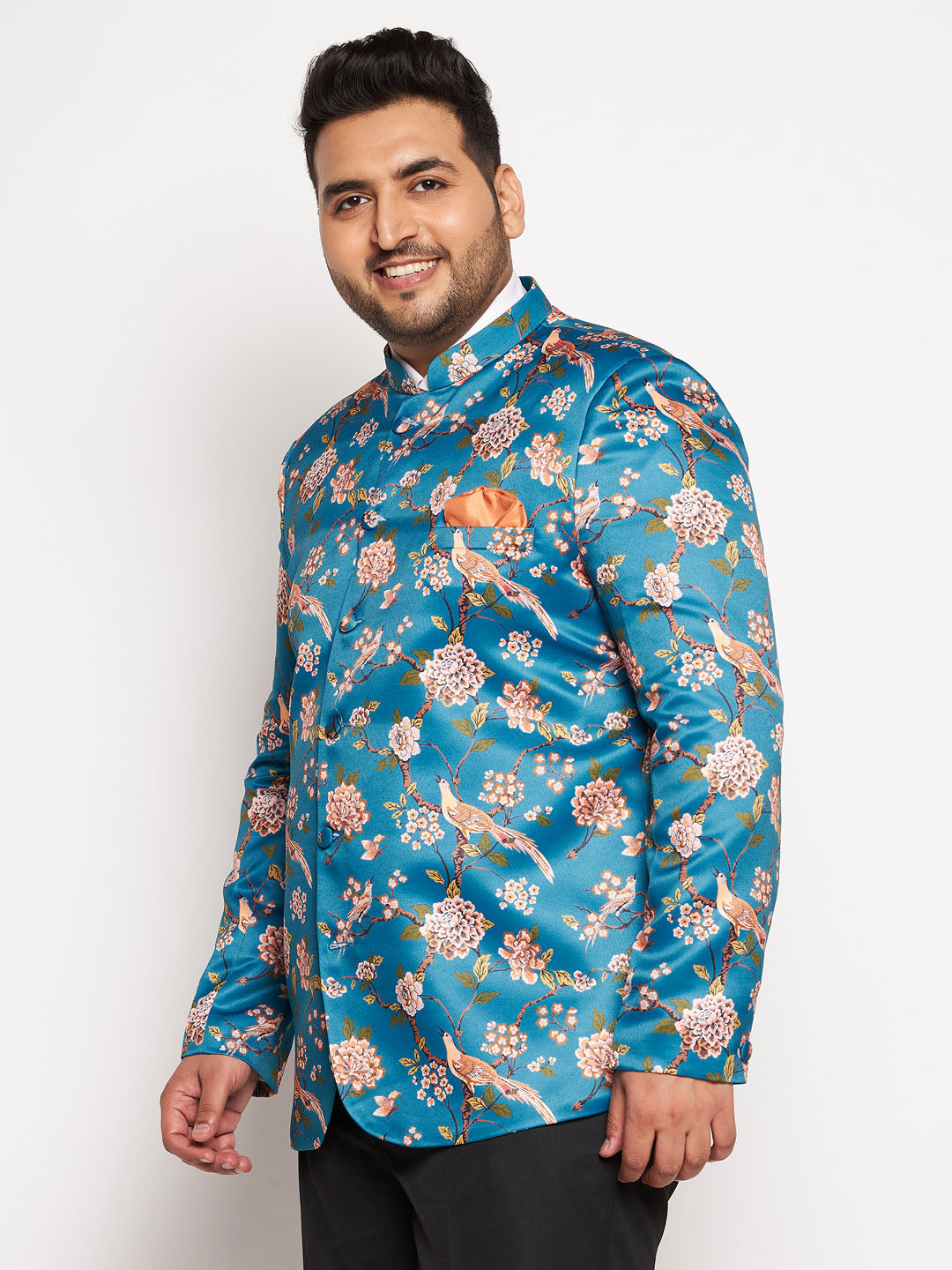 Vastramay plus size mens turquoise silk blend jodhpuri