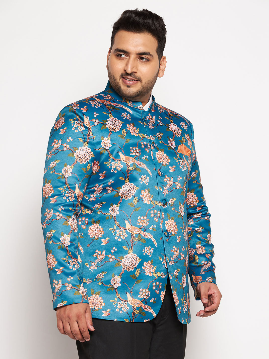 Vastramay plus size mens turquoise silk blend jodhpuri