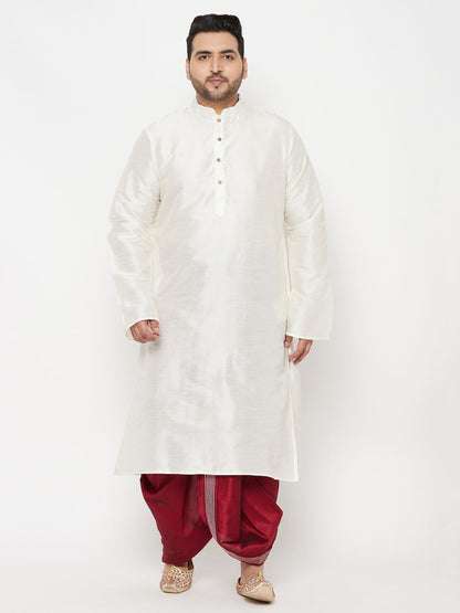 Vastramay Men's Plus Size Cream Silk Blend Kurta Dhoti Set