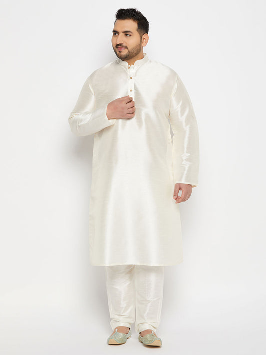 vastramay mens plus size cream cotton silk blend kurta and pant style pyjama set