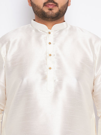 VASTRAMAY Men's Plus Size Cream Silk Blend Kurta Pyjama Set