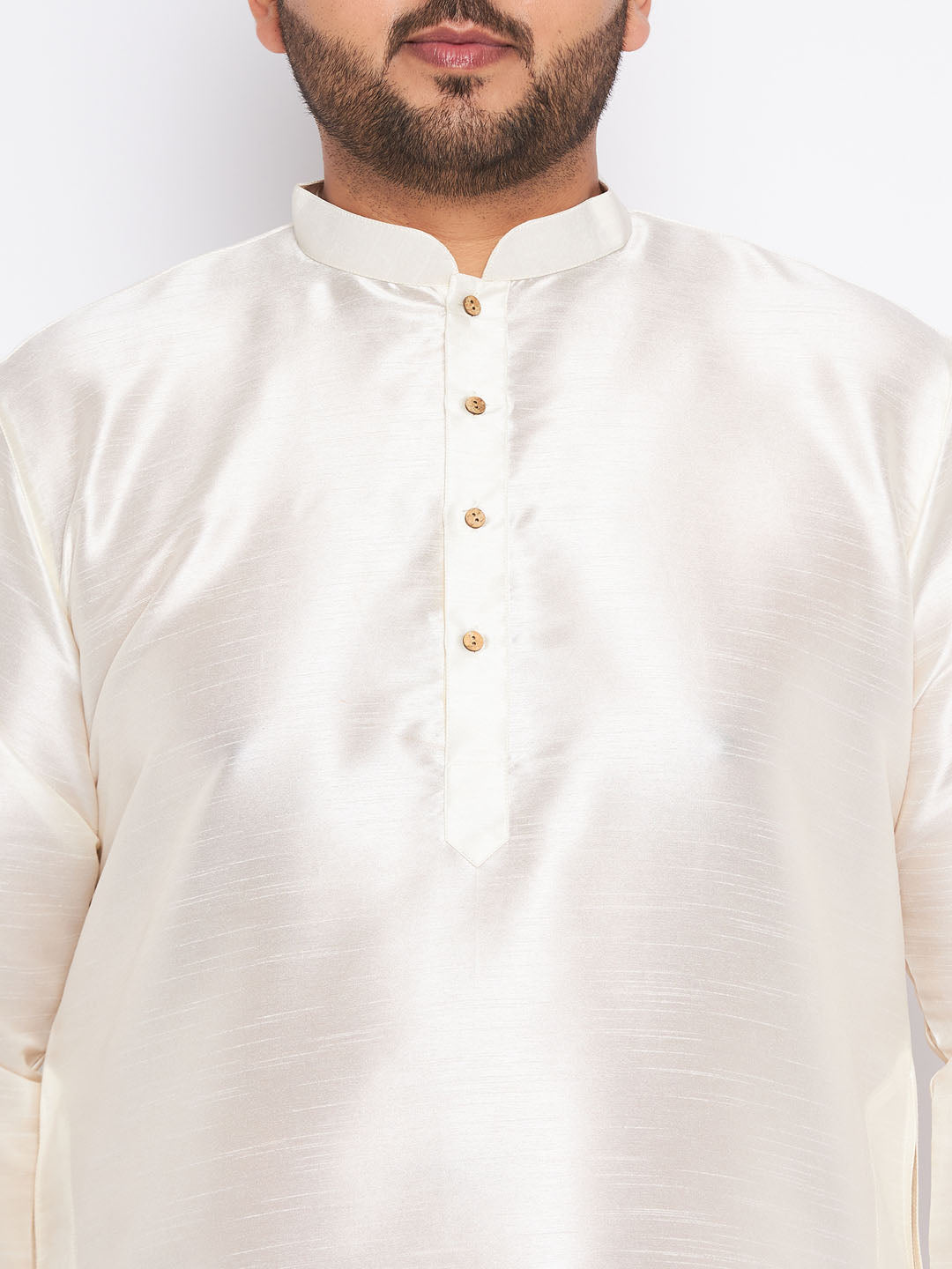 VASTRAMAY Men's Plus Size Cream Silk Blend Kurta Pyjama Set