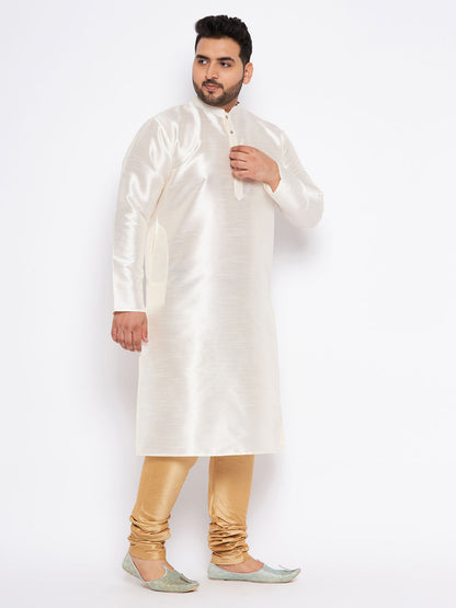 VASTRAMAY Men's Plus Size Cream Silk Blend Kurta Pyjama Set