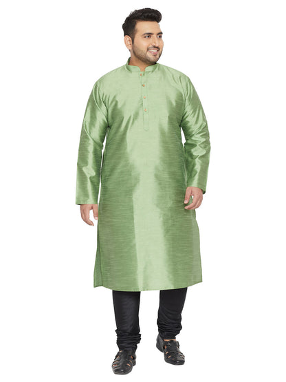 Vastramay Men's Plus Size Light Green Silk Blend Kurta Pyjama Set