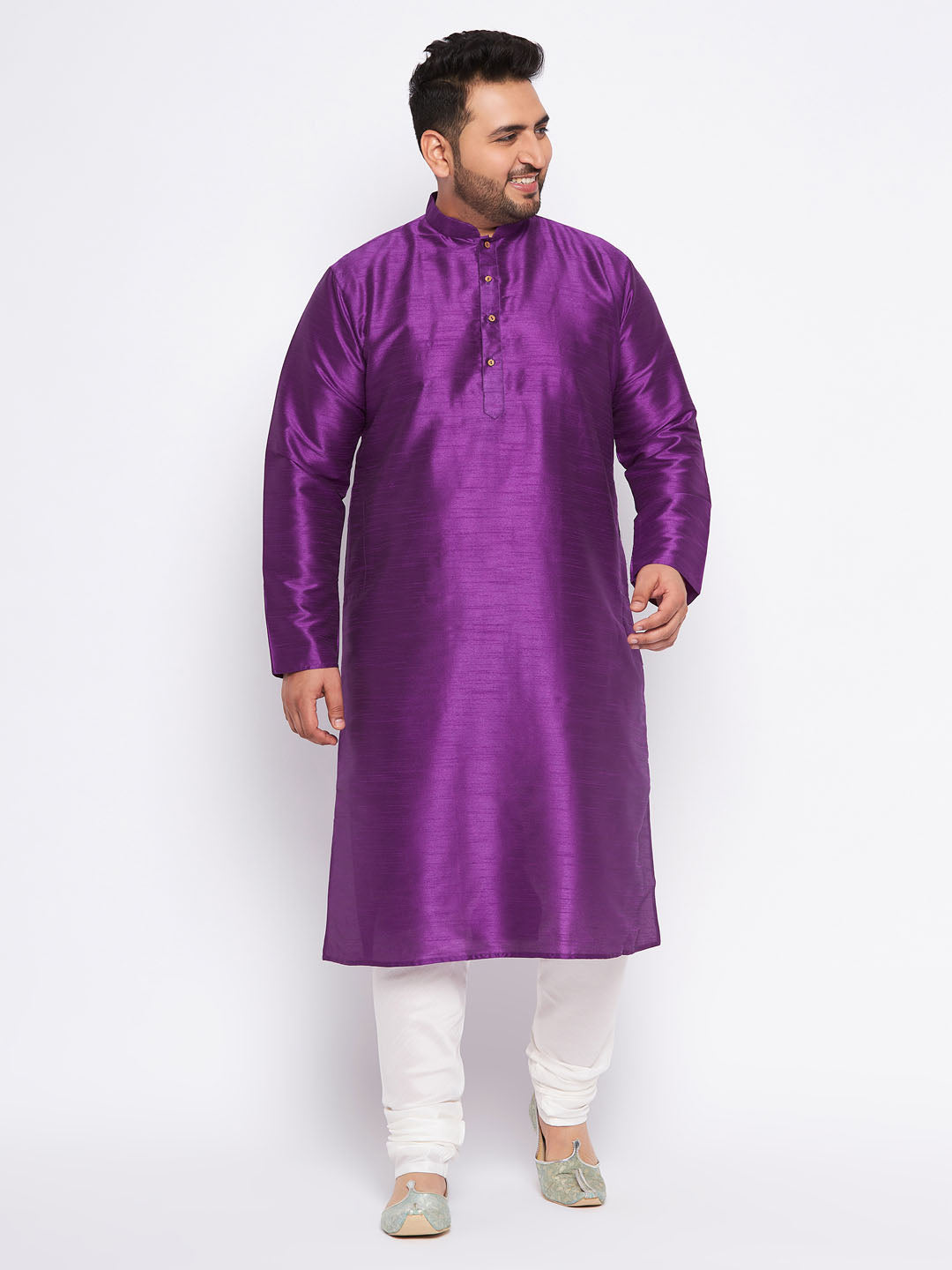 VASTRAMAY Men's Plus Size Purple Silk Blend Kurta Pyjama Set