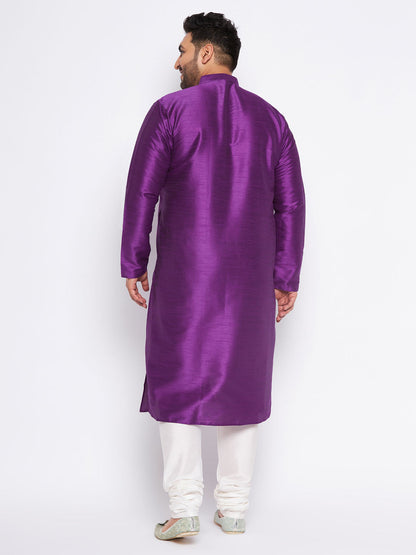 VASTRAMAY Men's Plus Size Purple Silk Blend Kurta Pyjama Set