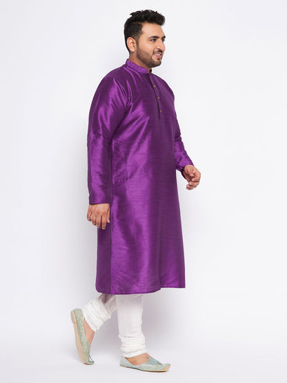 VASTRAMAY Men's Plus Size Purple Silk Blend Kurta Pyjama Set