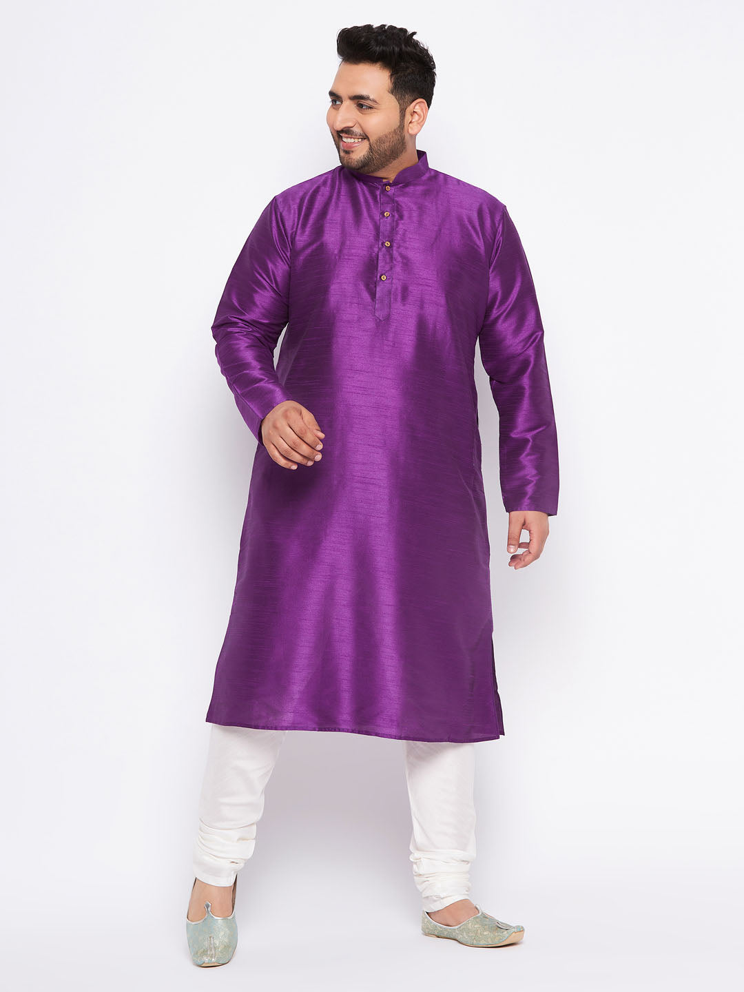 VASTRAMAY Men's Plus Size Purple Silk Blend Kurta Pyjama Set