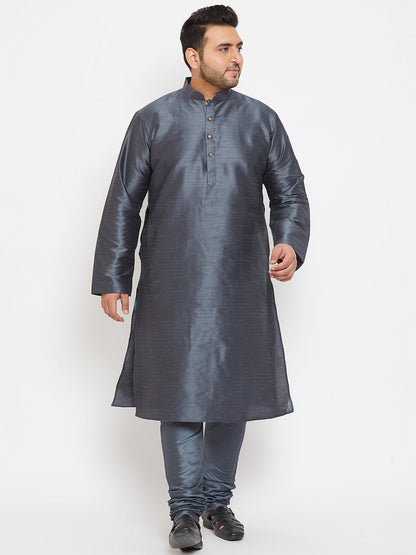 Vastramay Men's Plus Size Grey Silk Blend Kurta