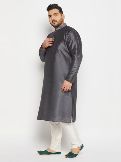 mens plus size grey cotton silk blend kurta and cream pant style pyjama set