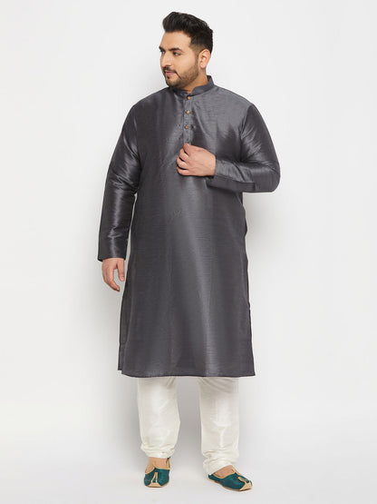 mens plus size grey cotton silk blend kurta and cream pant style pyjama set