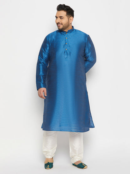 Vastramay mens plus size turquoise blue cotton silk blend kurta and pant style pyjama set