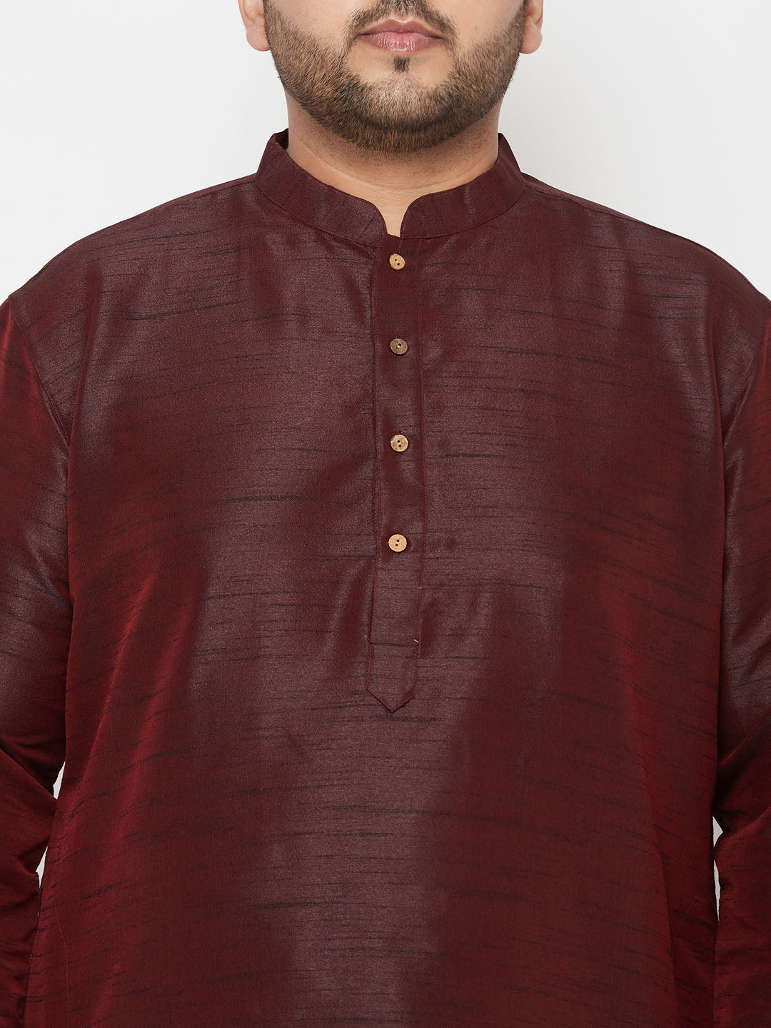 Vastramay mens plus size wine color silk blend kurta and gold dhoti set