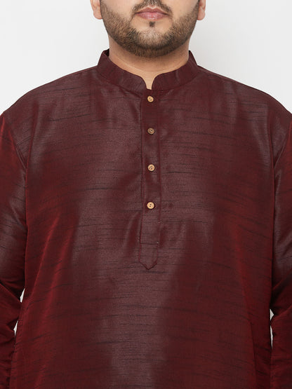 Vastramay mens plus size wine color silk blend kurta and gold dhoti set