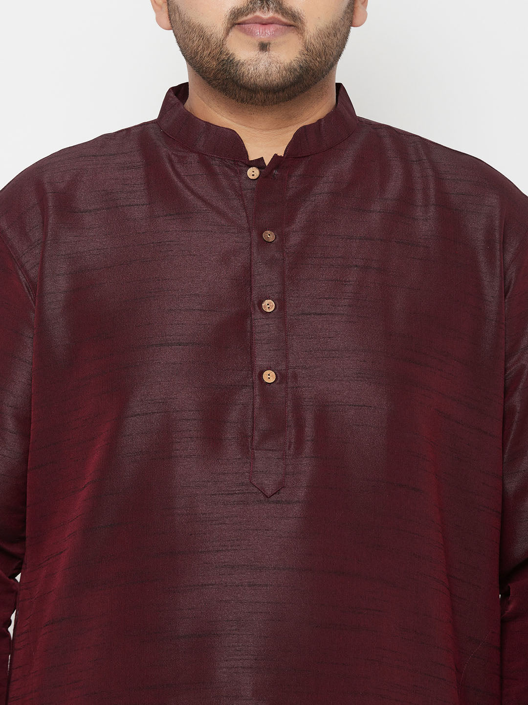 Vastramay mens plus size wine silk blend kurta and gold dhoti set