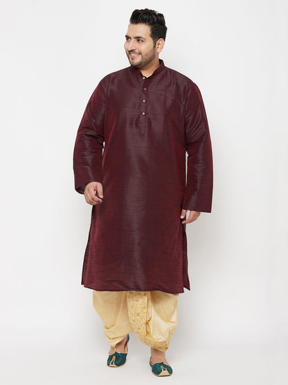 Vastramay Men's Plus Size Wine Silk Blend Kurta Dhoti Set