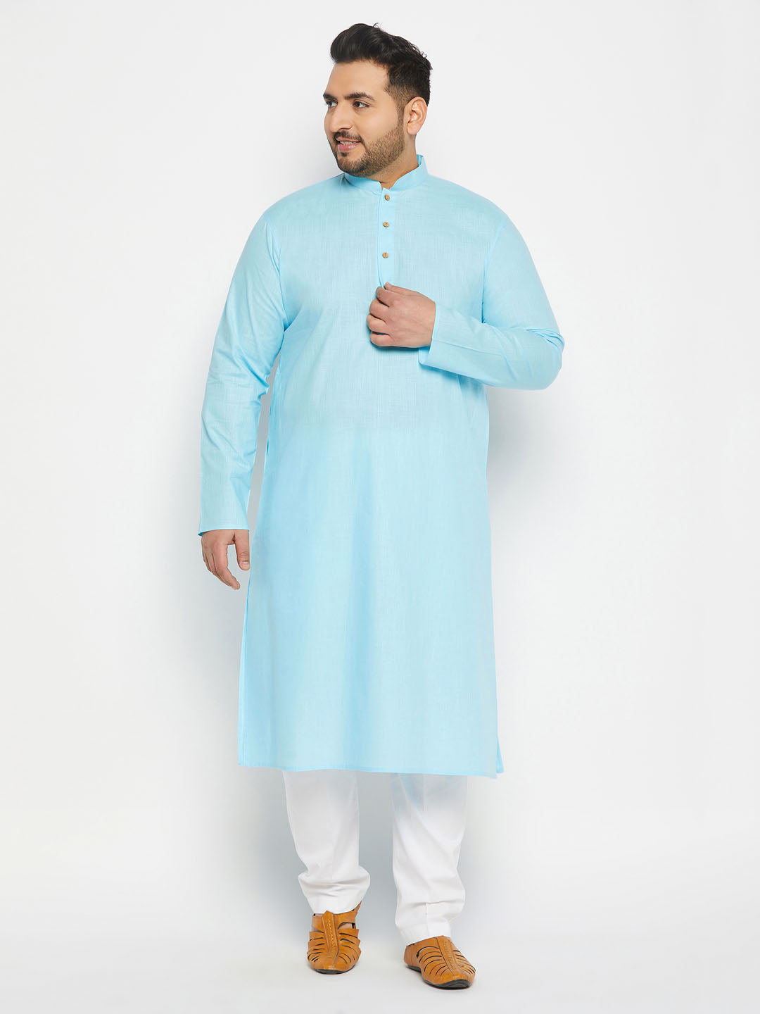 vastramay mens plus size white cotton blend kurta and cotton pant style pyjama set