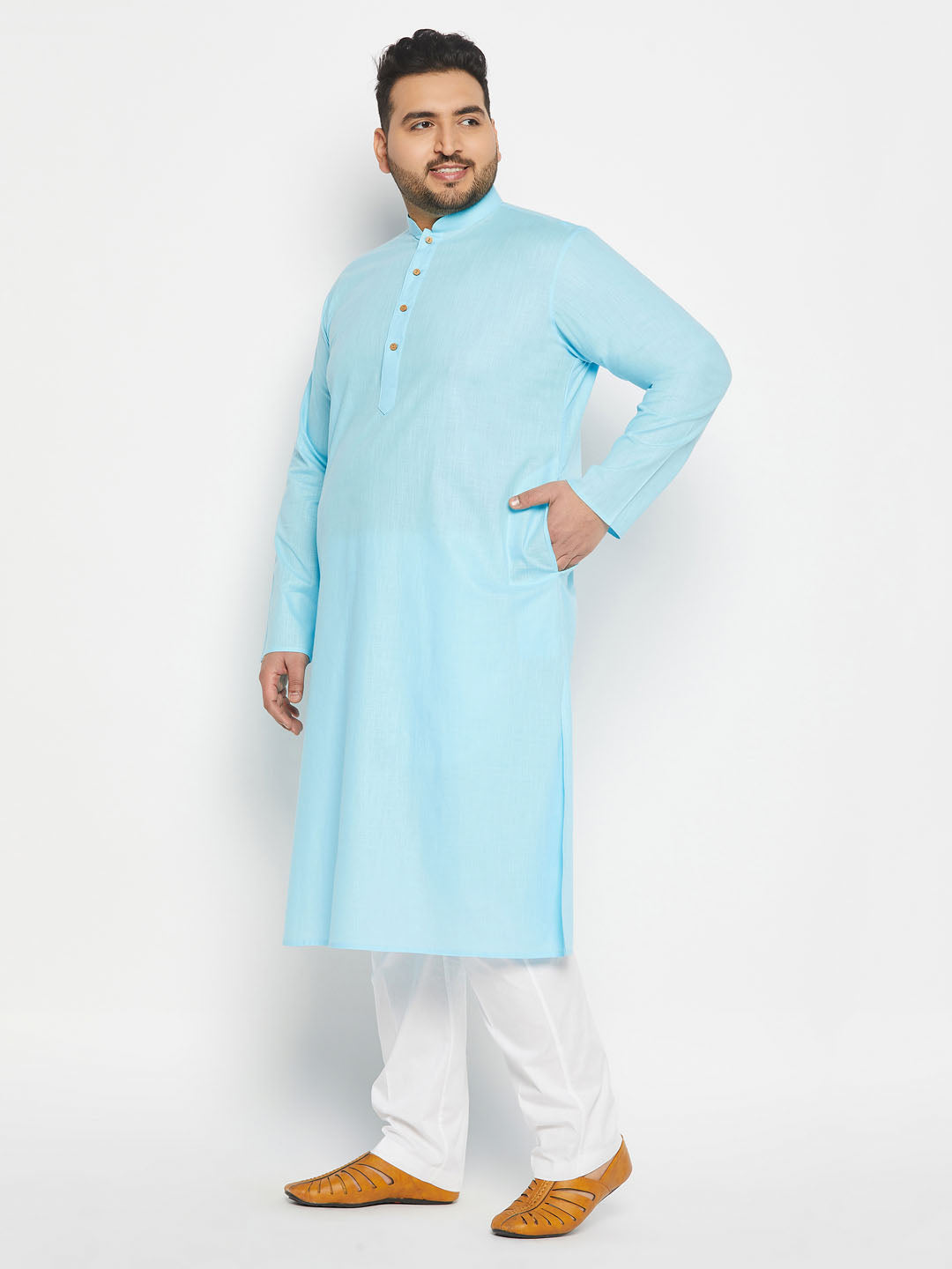 vastramay mens plus size white cotton blend kurta and cotton pant style pyjama set