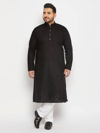 vastramay mens plus size black cotton kurta and cotton pant style pyjama set