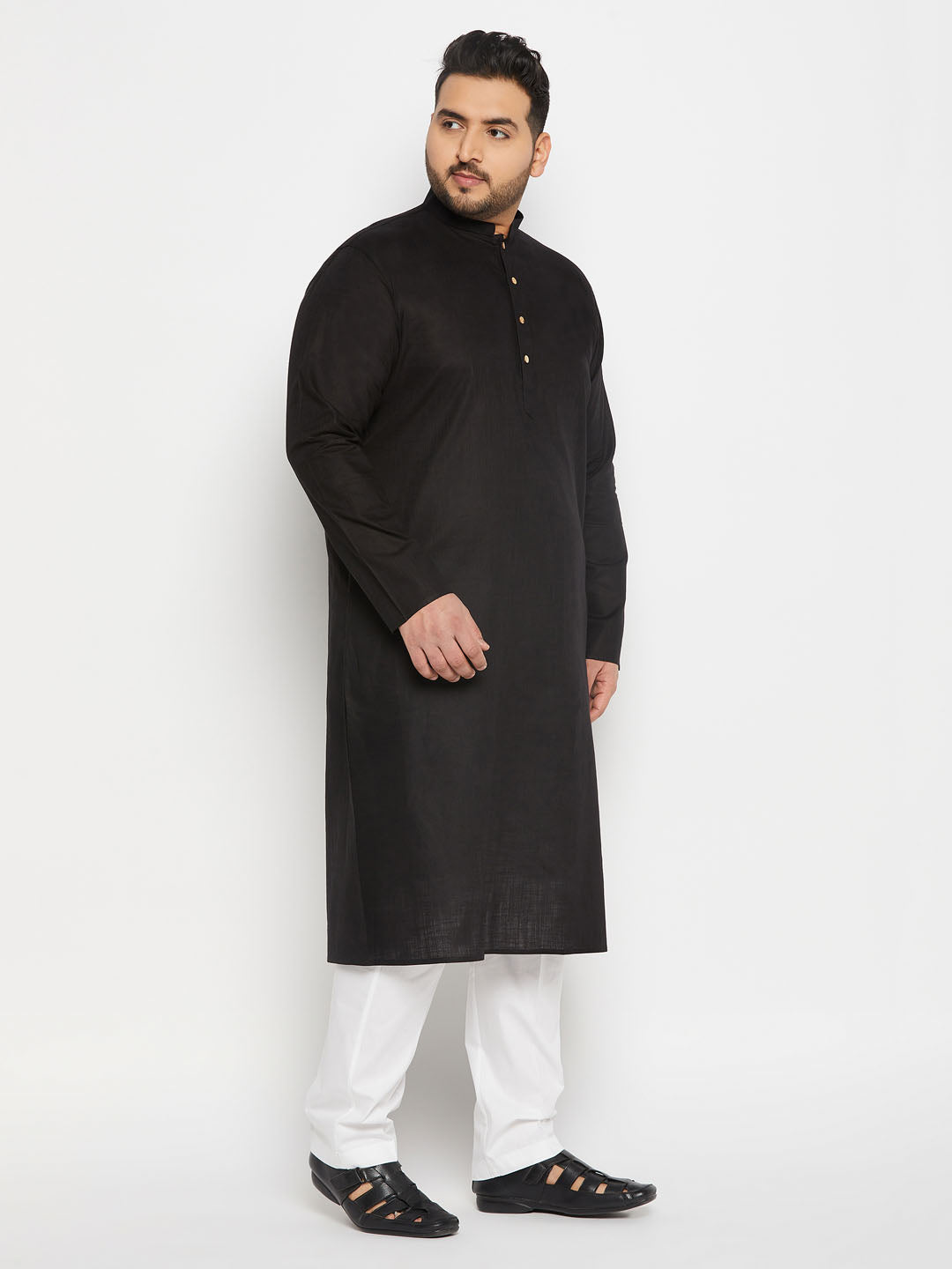 vastramay mens plus size black cotton kurta and cotton pant style pyjama set