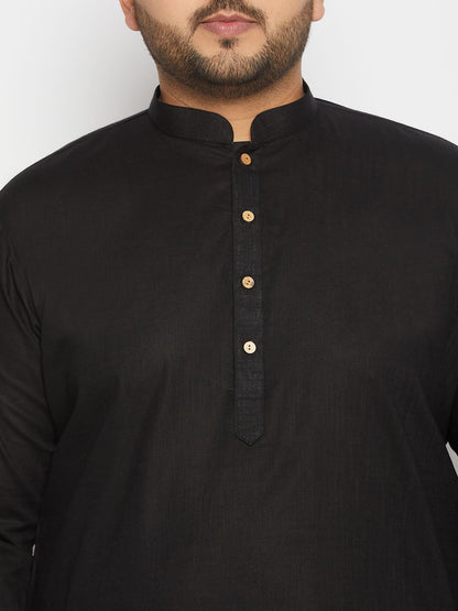 vastramay mens plus size black cotton kurta and cotton pant style pyjama set